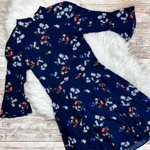 Warehouse London Mock Neck Blue Floral Dress